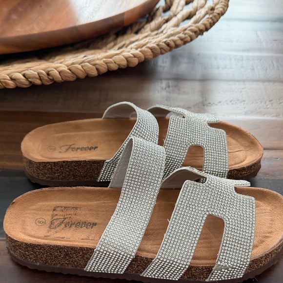 Silver Rhinestone Slide Sandals - Picture 3 of 7